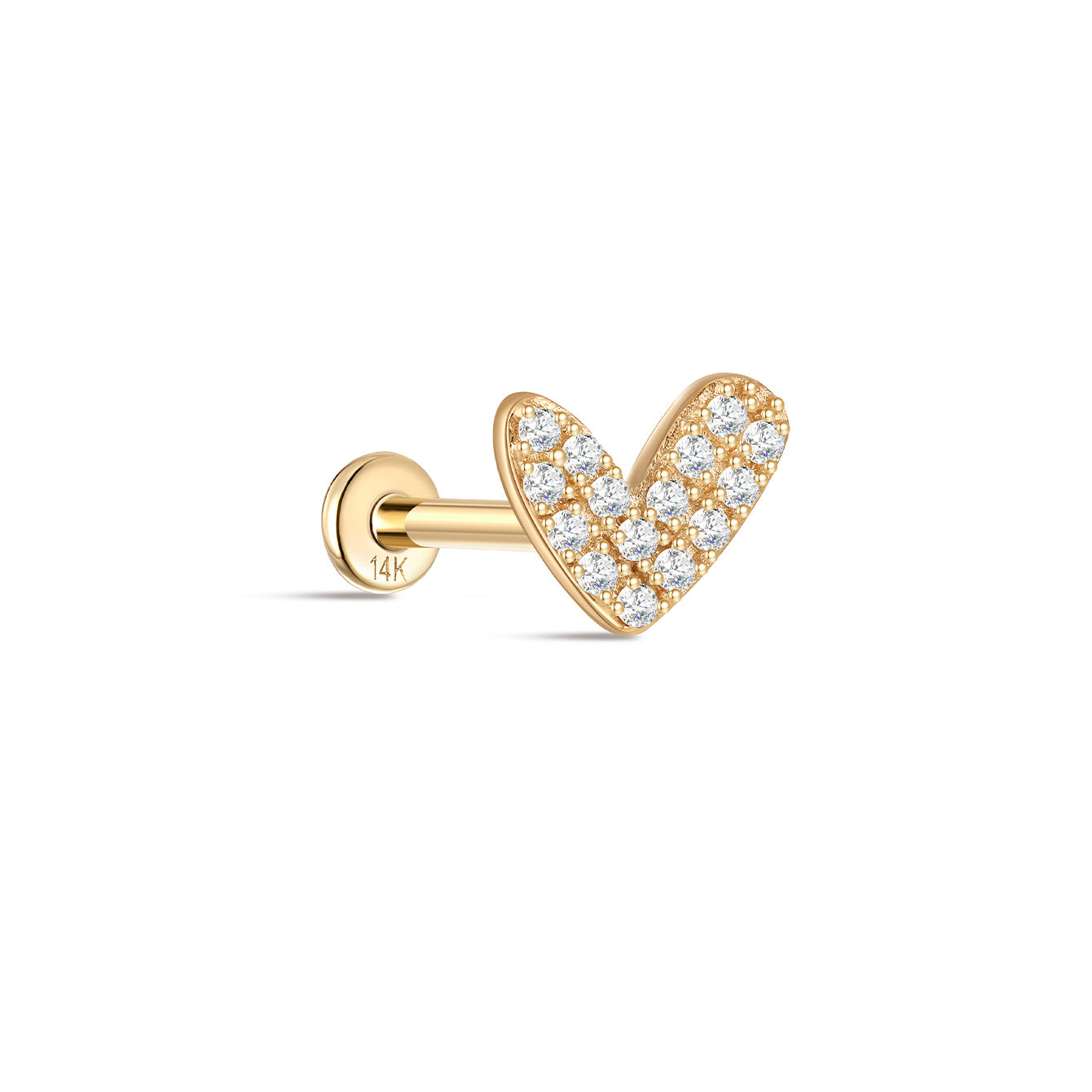 kosiner jewelry 14K Solid Gold Love Me Zircon Ear Piercing Stud
