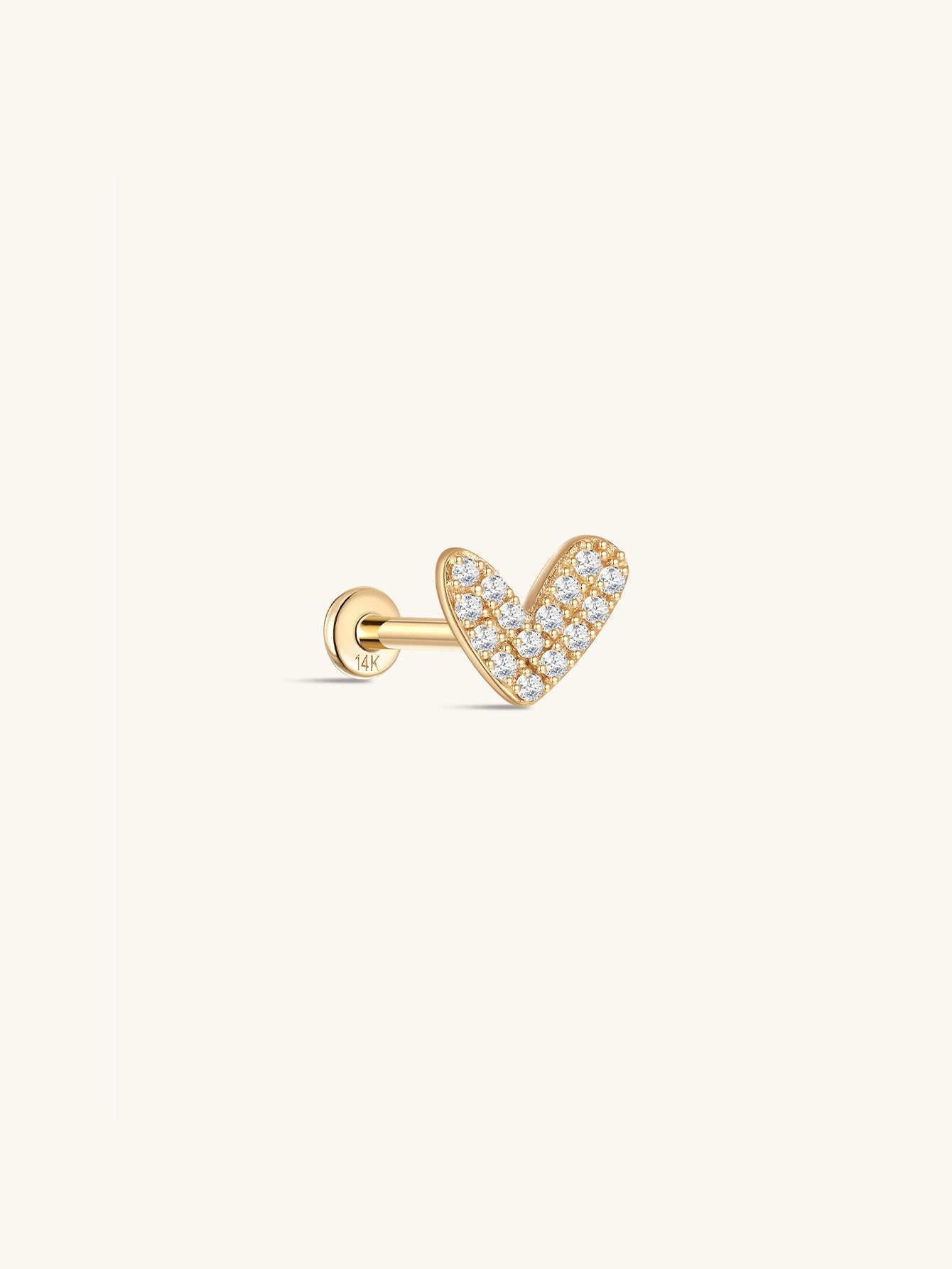 Piercing de orelha de zircão Love Me em ouro maciço 14K