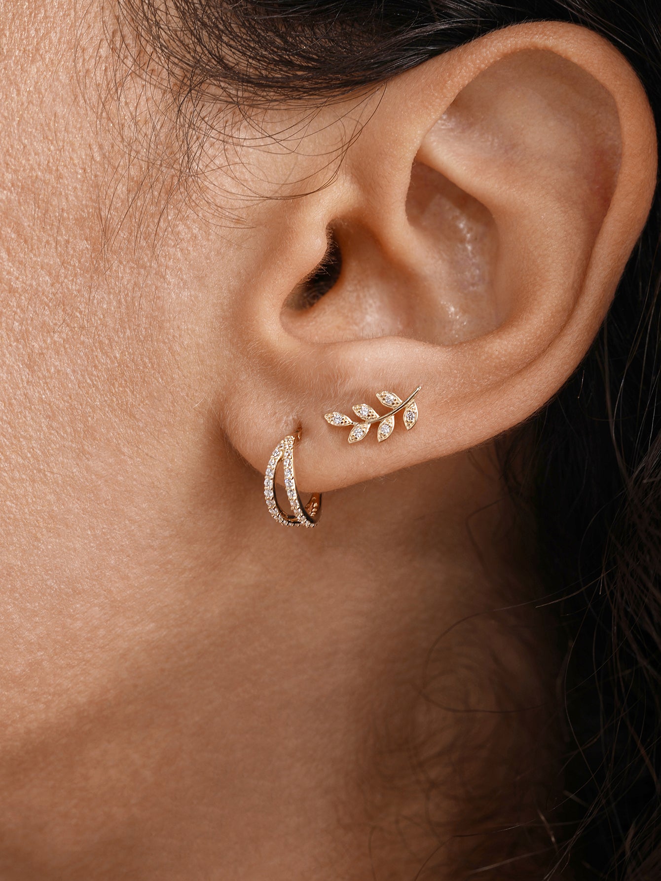 14K Solid Gold Leaf Fashion Flat Back