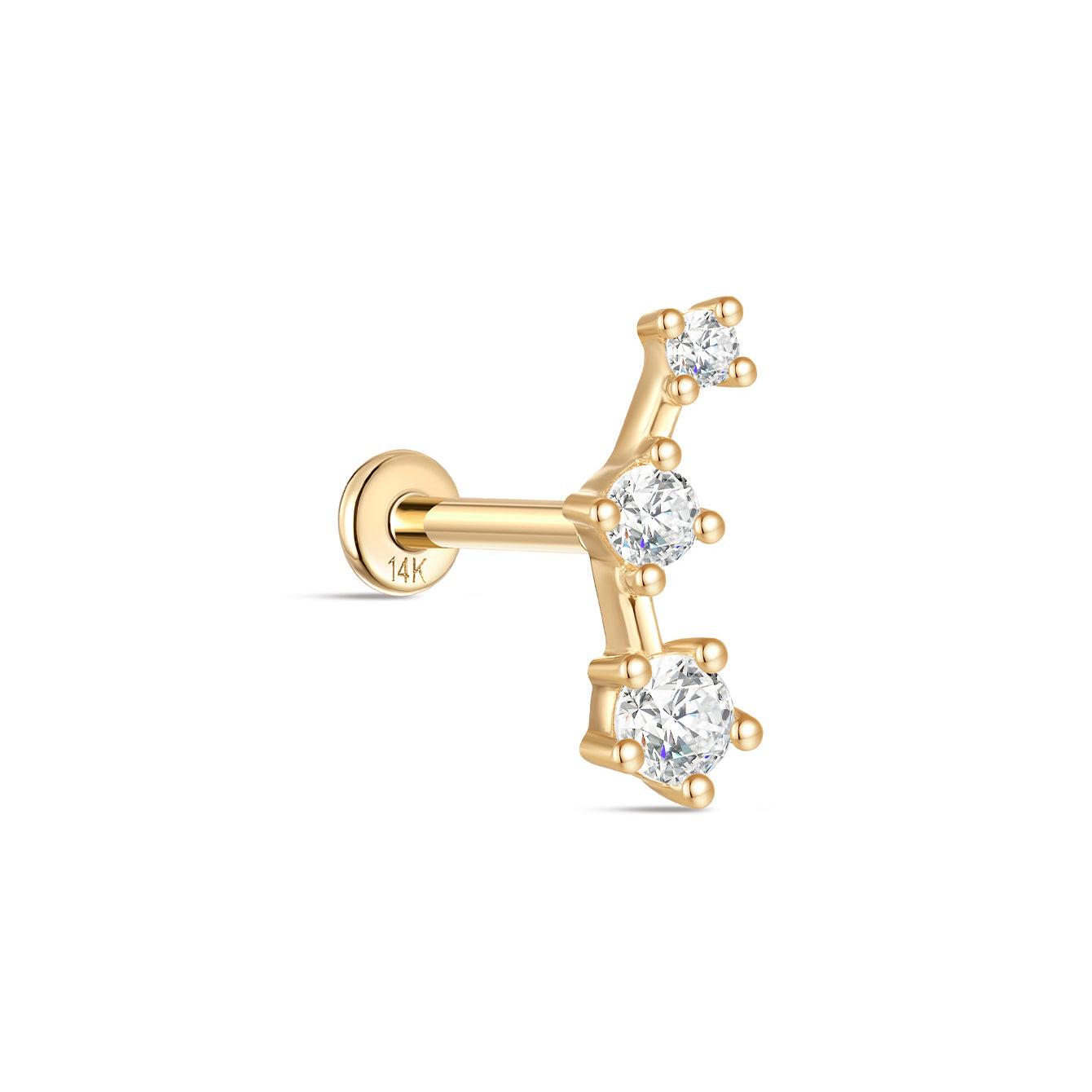 kosiner jewelry 14K Solid Gold Shine Star Zircon Ear Piercing Stud