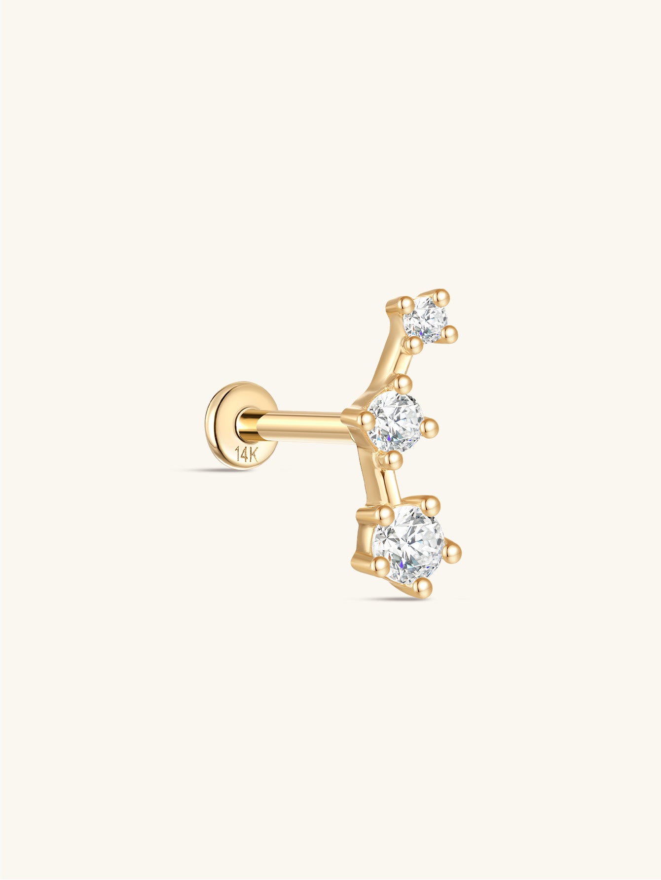 kosiner jewelry 14K Solid Gold Shine Star Zircon Ear Piercing Stud