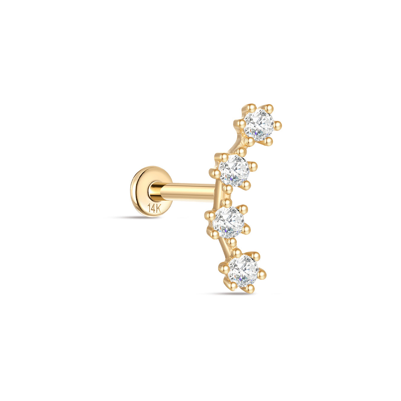 kosiner jewelry 14K Solid Gold Curved Spliced Zircon Ear Piercing Stud
