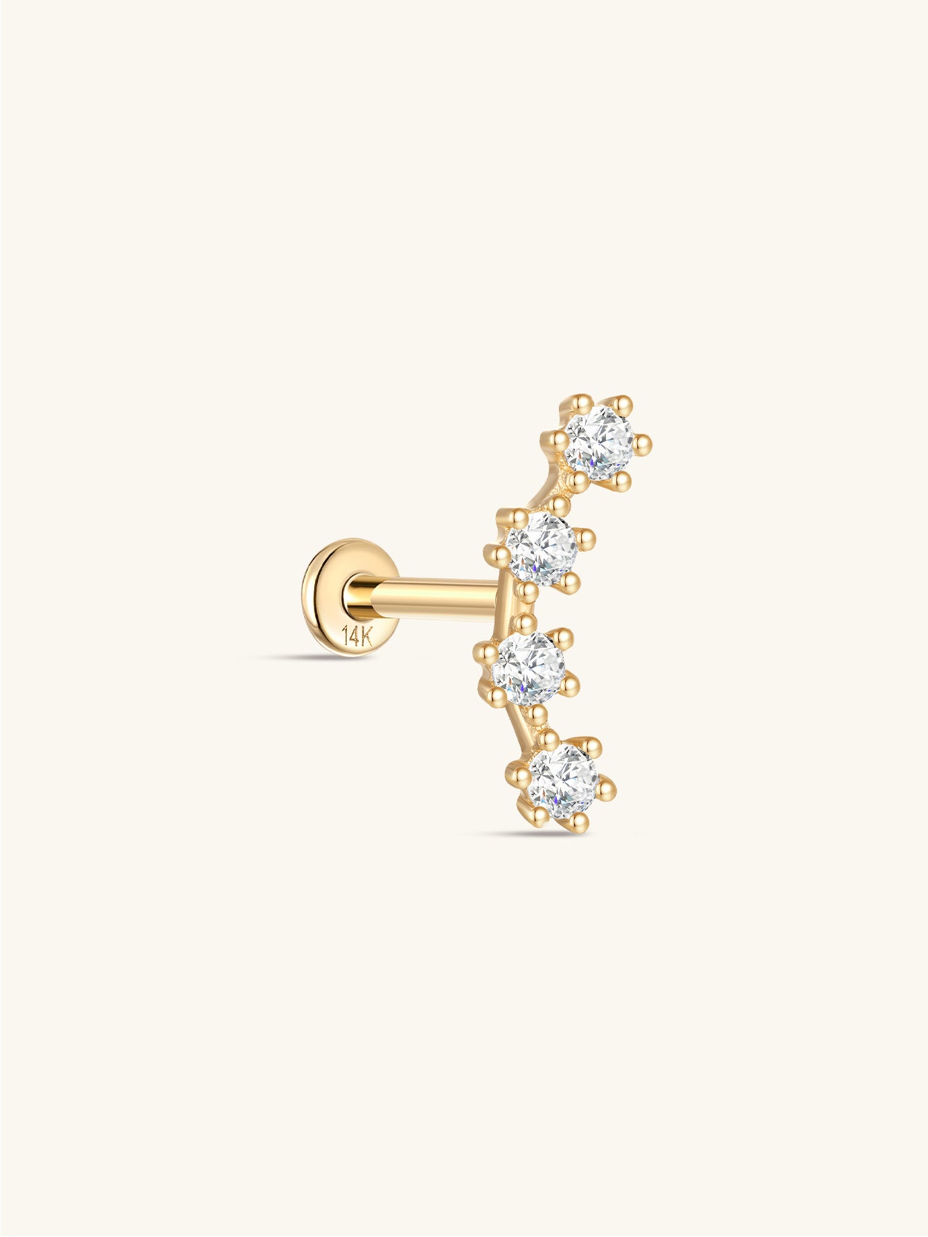kosiner jewelry 14K Solid Gold Curved Spliced Zircon Ear Piercing Stud