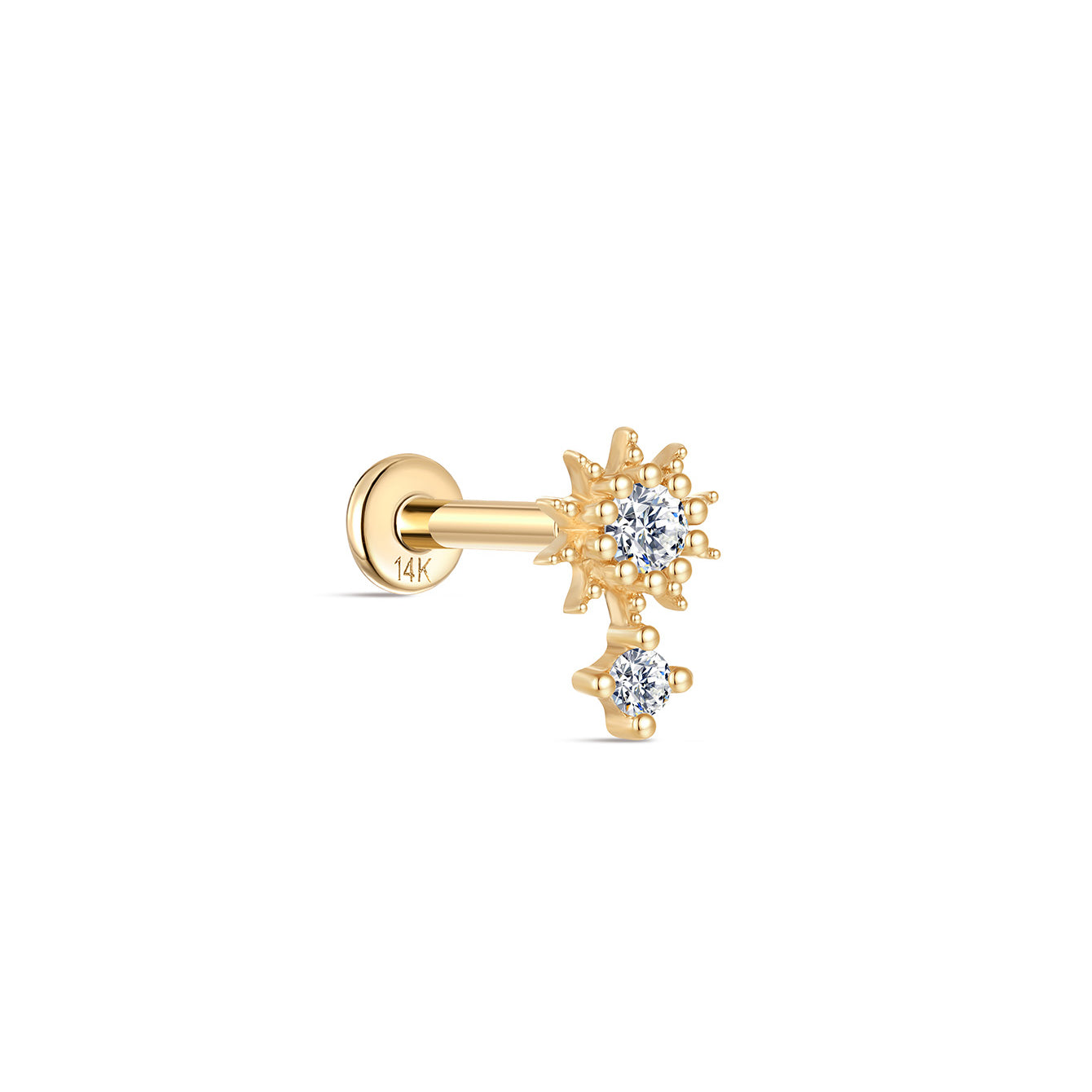 kosiner jewelry 14K Solid Gold Sun Flower Zircon Ear Piercing Stud