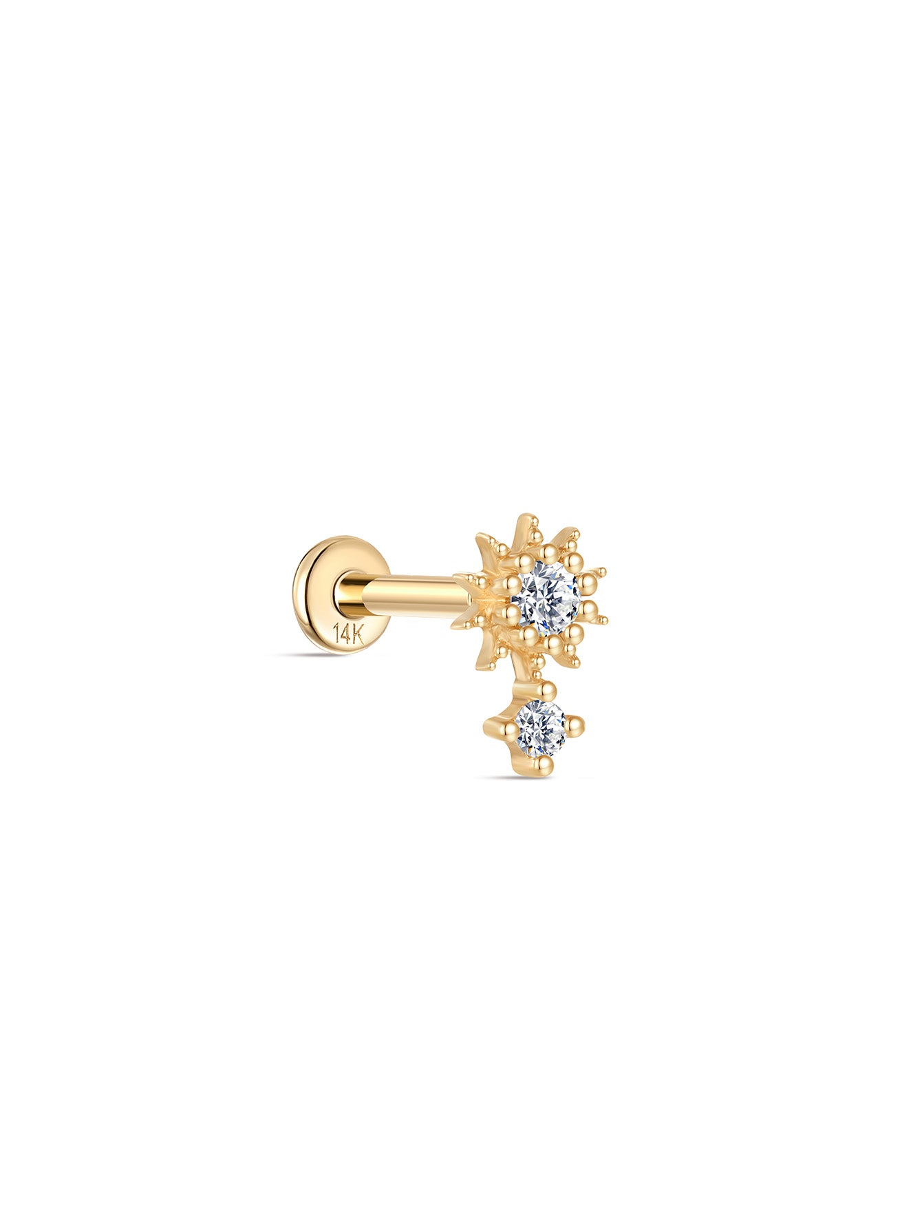 kosiner jewelry 14K Solid Gold Sun Flower Zircon Ear Piercing Stud