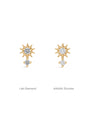 kosiner jewelry 14K Solid Gold Sun Flower Zircon Ear Piercing Stud