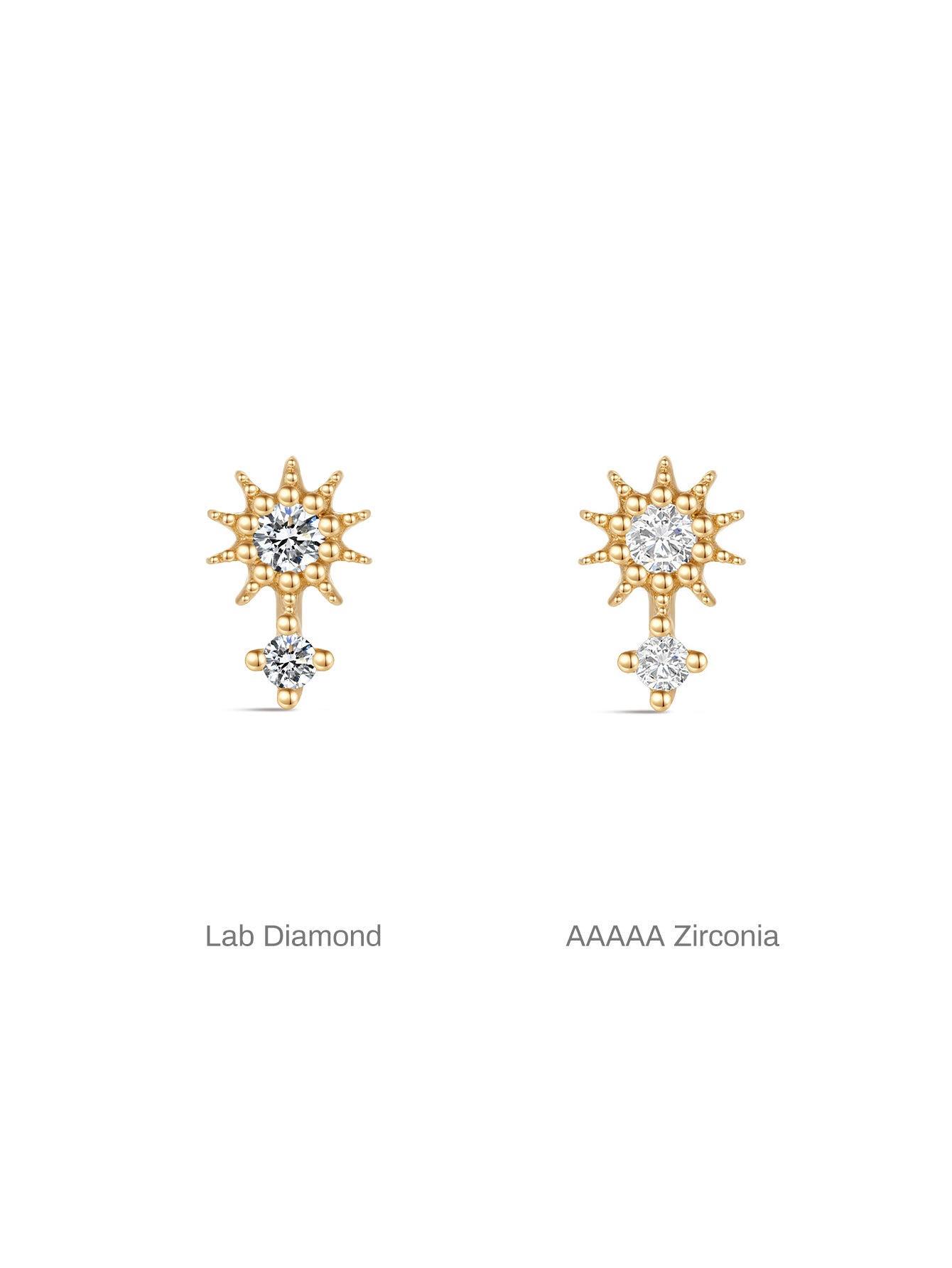 14K massief gouden zonbloem Zirkoon oorpiercing Stud