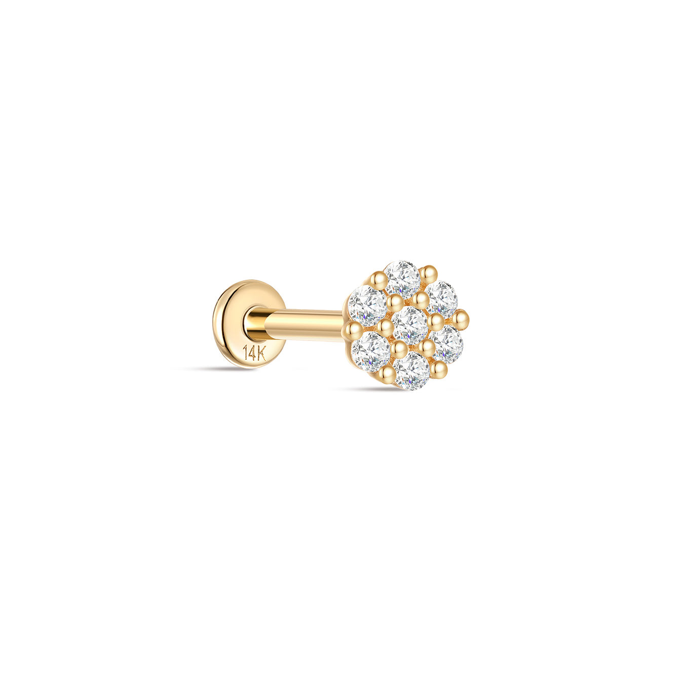 kosiner jewelry 14K Solid Gold Pave Zircon Disc Ear Piercing Stud