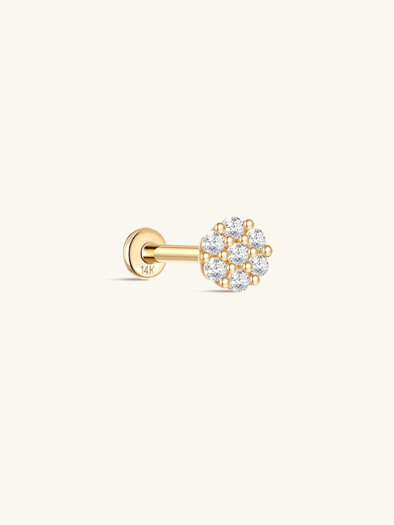 kosiner jewelry 14K Solid Gold Pave Zircon Disc Ear Piercing Stud