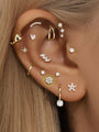 kosiner jewelry 14K Solid Gold Pave Zircon Disc Ear Piercing Stud