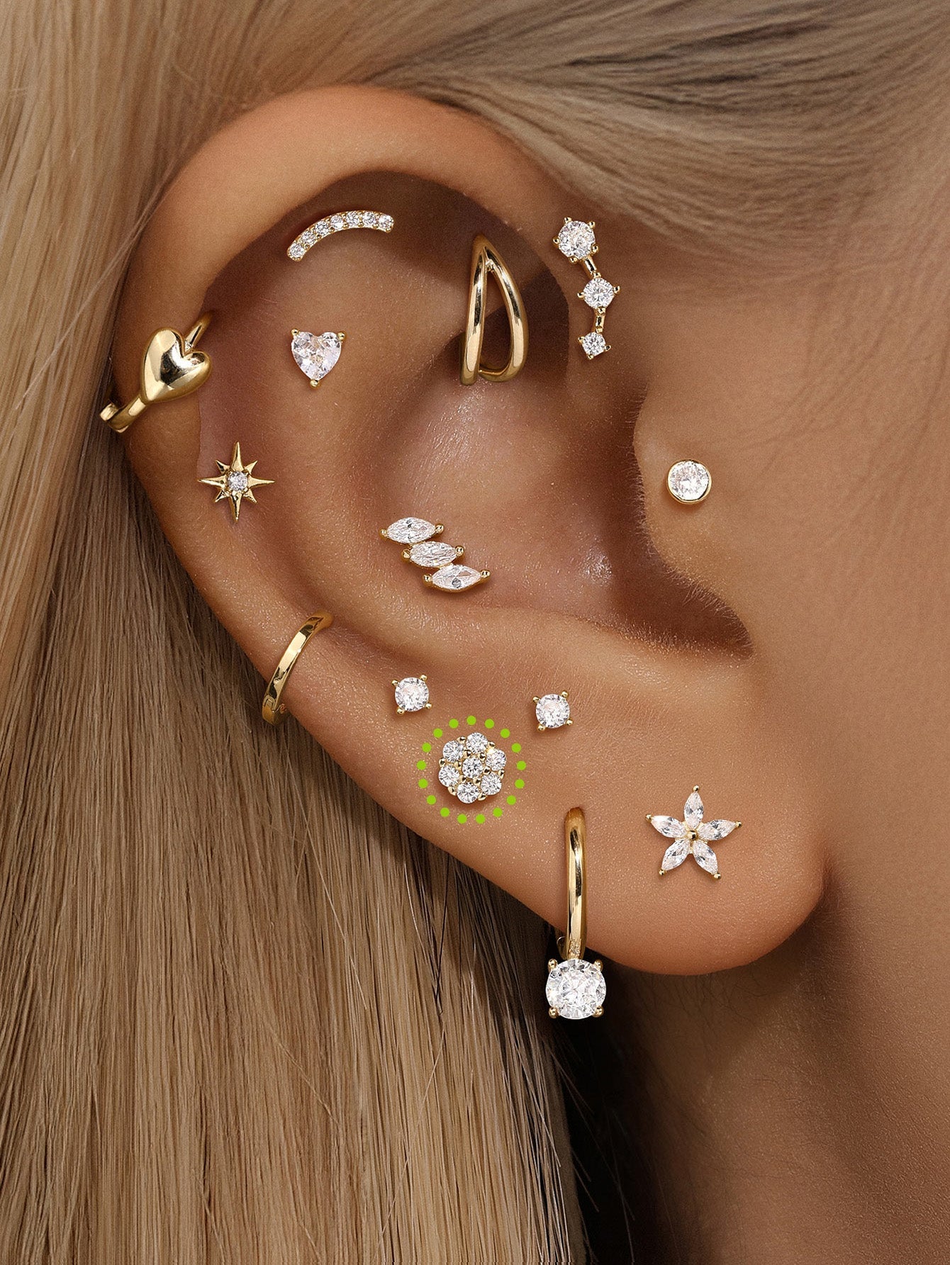 kosiner jewelry 14K Solid Gold Pave Zircon Disc Ear Piercing Stud