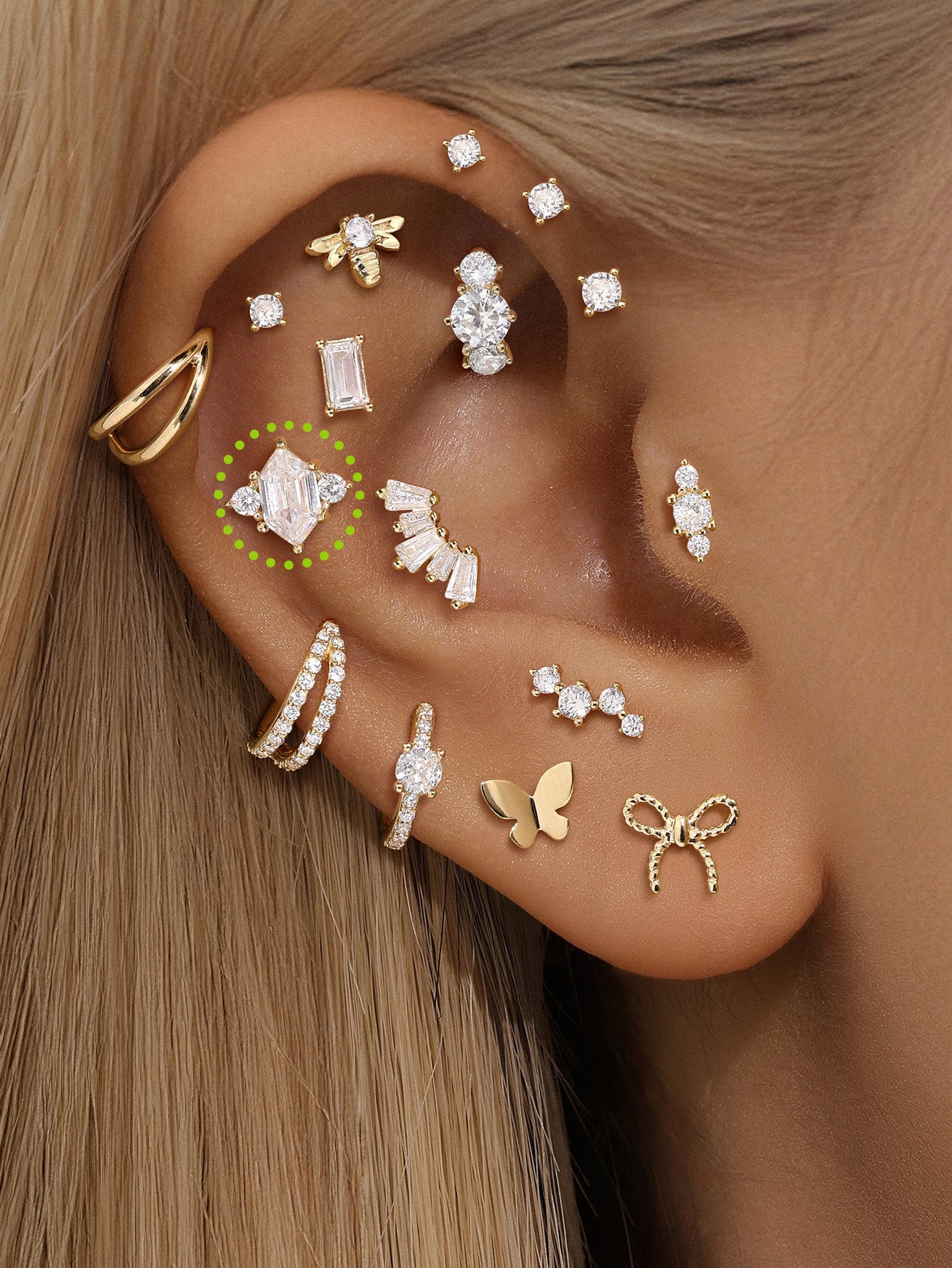 kosiner jewelry 14K Solid Irregular Zircon Splicing Ear Piercing Stud