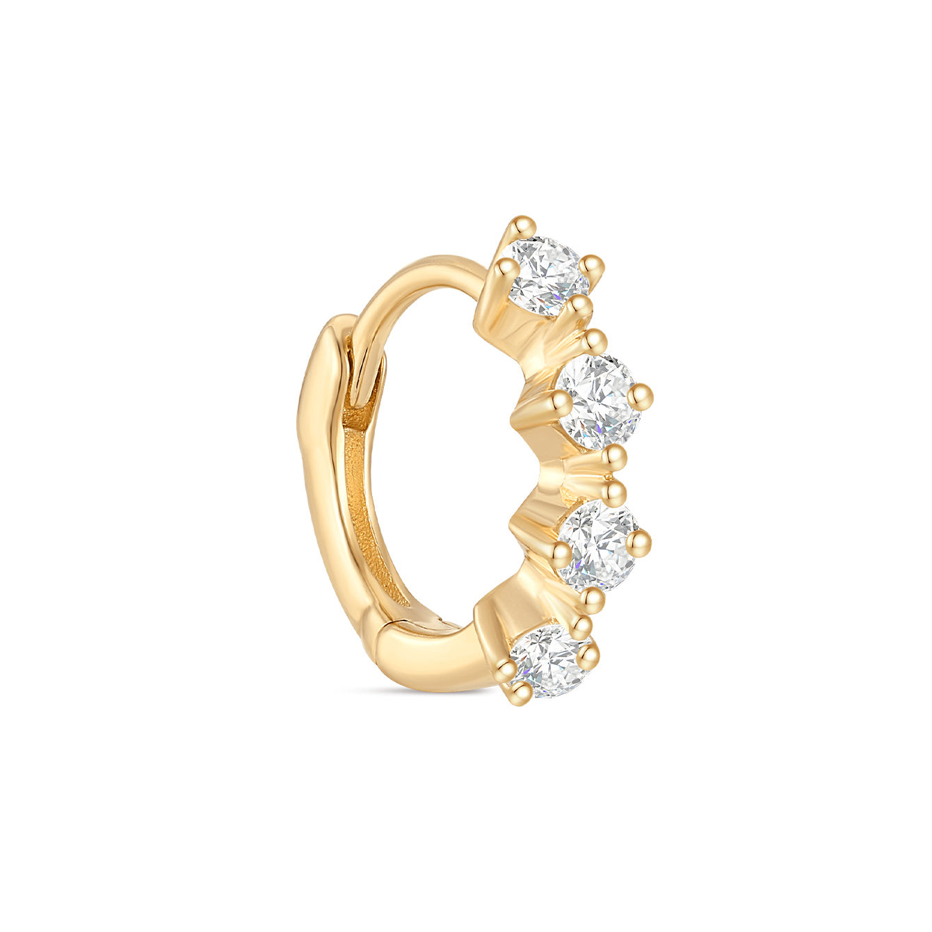 kosiner jewelry 14K Solid Gold Crystal Bezel Milgrain Huggie Earrings