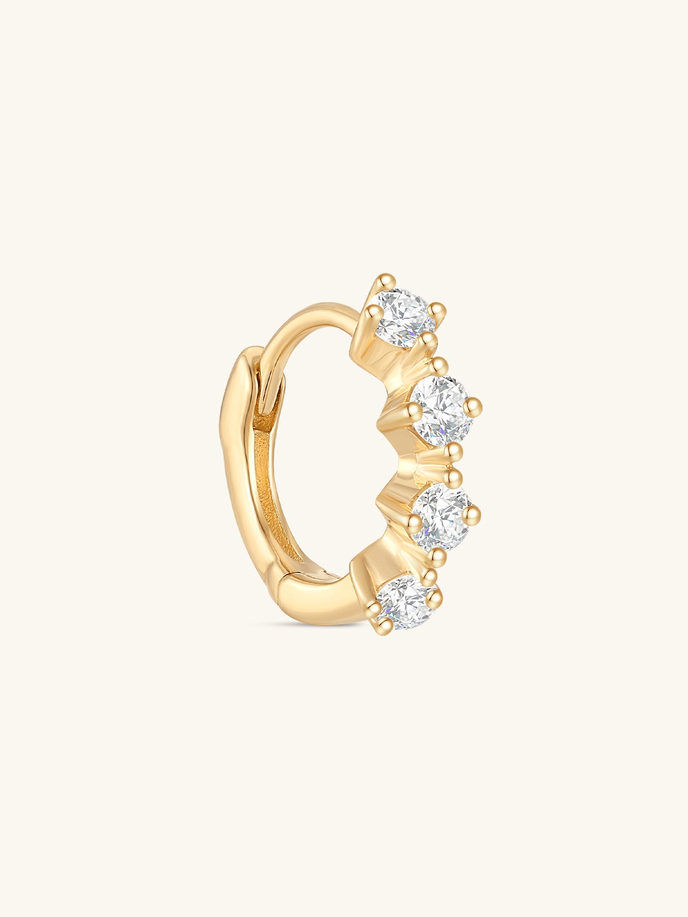 kosiner jewelry 14K Solid Gold Crystal Bezel Milgrain Huggie Earrings