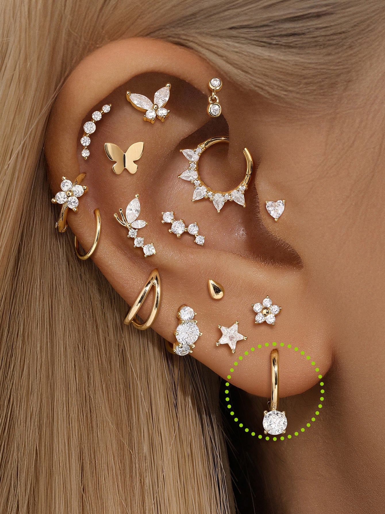 kosiner jewelry 14K Solid Gold Shining Round Zircon Huggies Earring