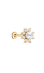 kosiner jewelry 14K Solid Gold Dazzling Pearl Flower Ear Piercing Stud