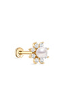 kosiner jewelry 14K Solid Gold Dazzling Pearl Flower Ear Piercing Stud