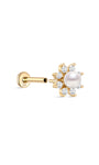 kosiner jewelry 14K Solid Gold Dazzling Pearl Flower Ear Piercing Stud
