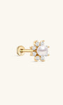 kosiner jewelry 14K Solid Gold Dazzling Pearl Flower Ear Piercing Stud