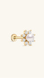 kosiner jewelry 14K Solid Gold Dazzling Pearl Flower Ear Piercing Stud