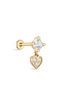 Kosiner Jewelry - Piercing para oreja con colgante de circonita en forma de corazón de oro macizo de 14 quilates