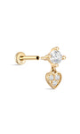 Kosiner Jewelry - Piercing para oreja con colgante de circonita en forma de corazón de oro macizo de 14 quilates