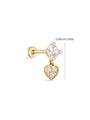 kosiner jewelry 14K Solid Gold Heart Zircon Pendant Ear Piercing Stud
