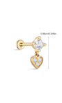 Kosiner Jewelry - Piercing para oreja con colgante de circonita en forma de corazón de oro macizo de 14 quilates