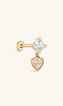 Kosiner Jewelry - Piercing para oreja con colgante de circonita en forma de corazón de oro macizo de 14 quilates