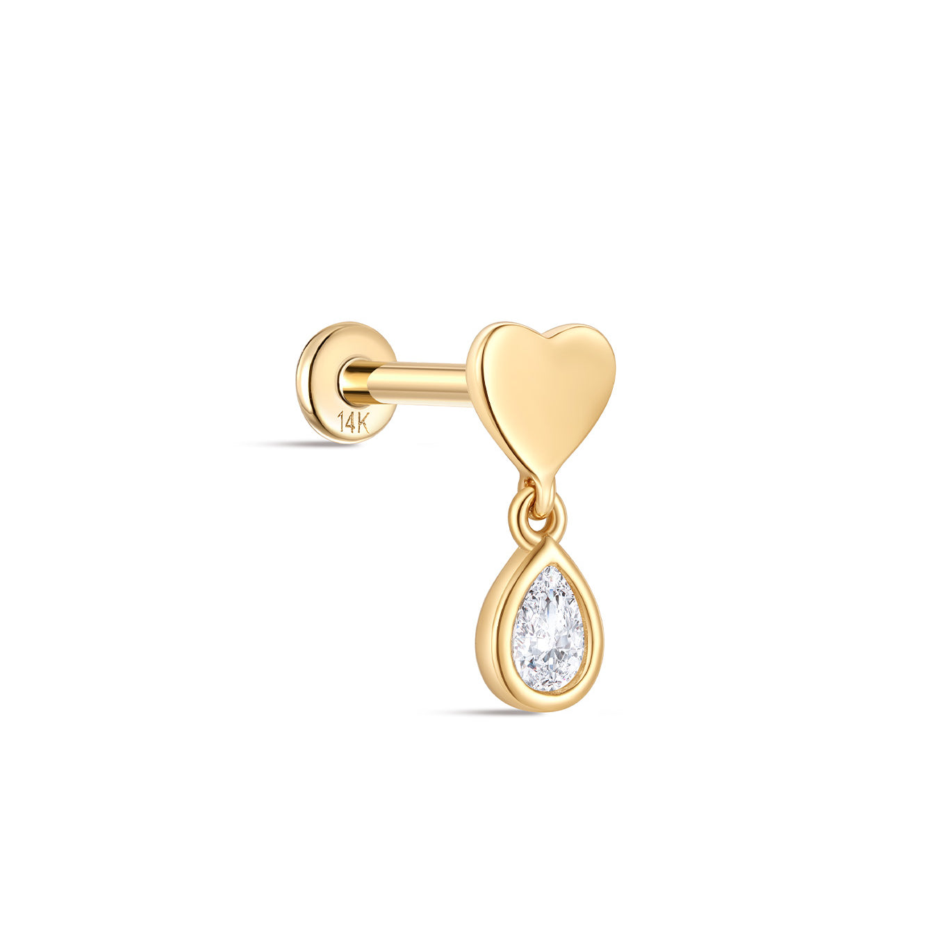 kosiner jewelry 14K Solid Gold Sweet Love Ear Piercing Stud