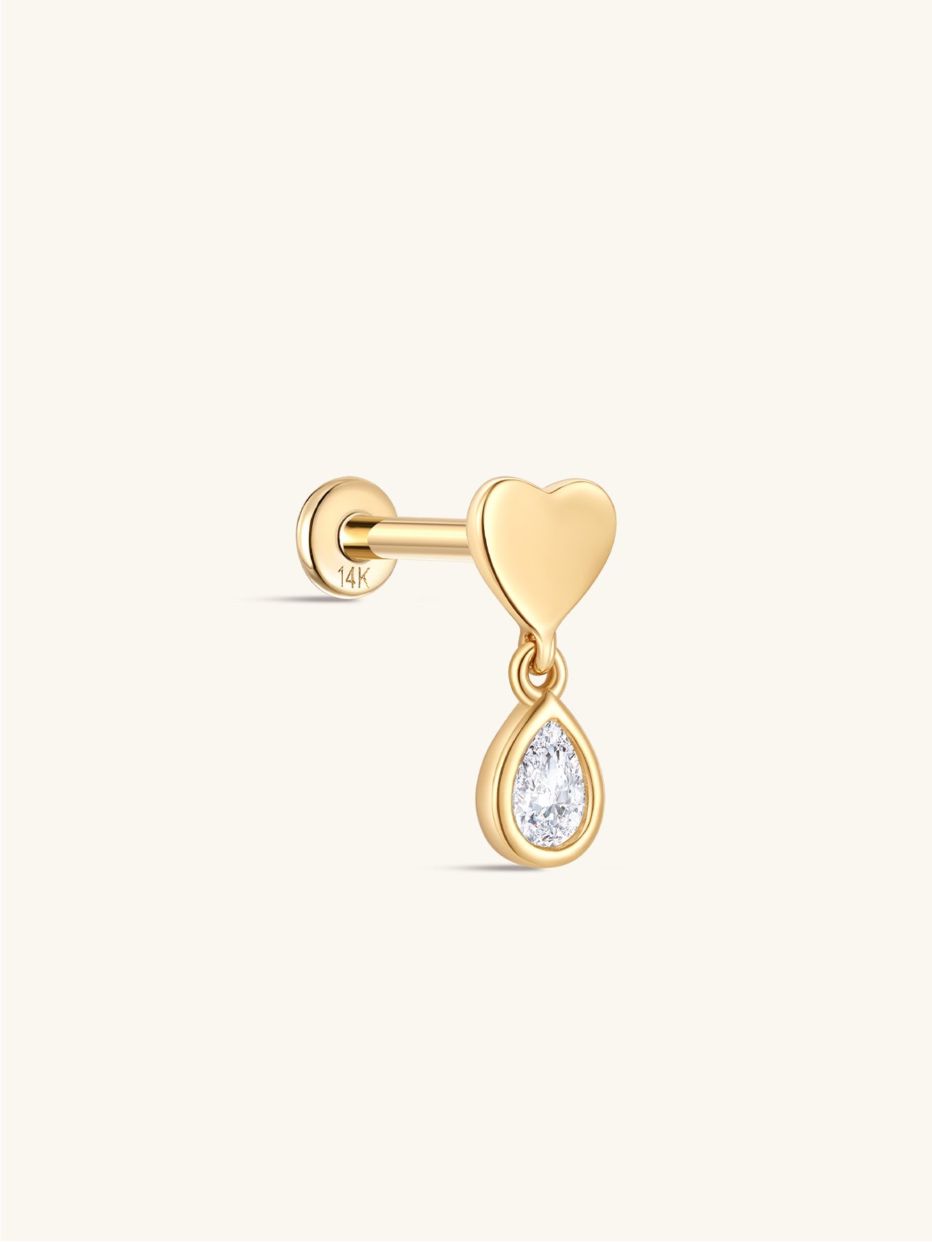 kosiner jewelry 14K Solid Gold Sweet Love Ear Piercing Stud