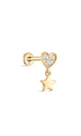 kosiner jewelry 14K Solid Gold Shining Star Pendant Ear Piercing Stud