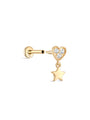 kosiner jewelry 14K Solid Gold Shining Star Pendant Ear Piercing Stud