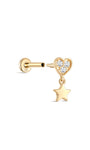 kosiner jewelry 14K Solid Gold Shining Star Pendant Ear Piercing Stud