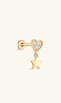 kosiner jewelry 14K Solid Gold Shining Star Pendant Ear Piercing Stud