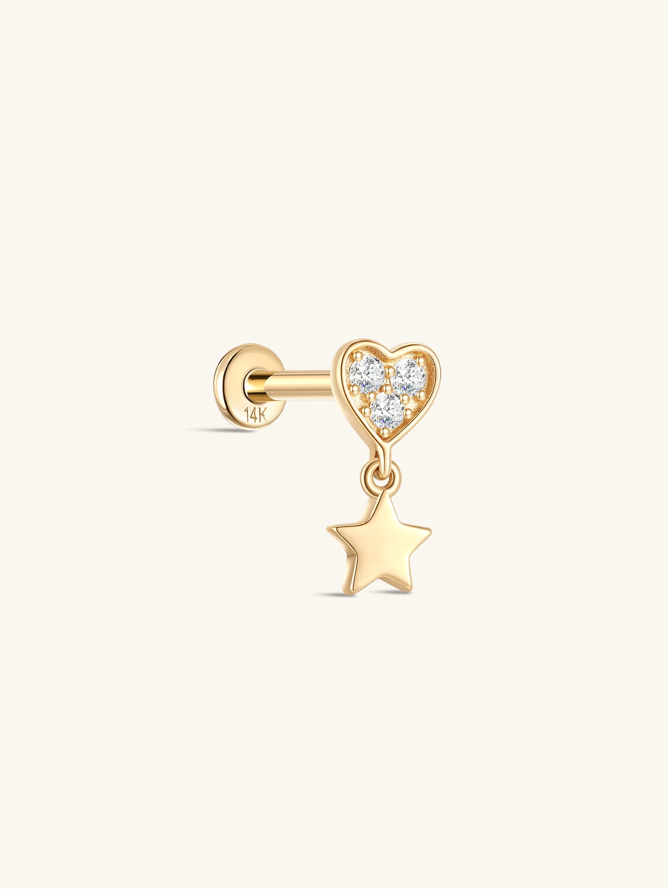 kosiner jewelry 14K Solid Gold Shining Star Pendant Ear Piercing Stud