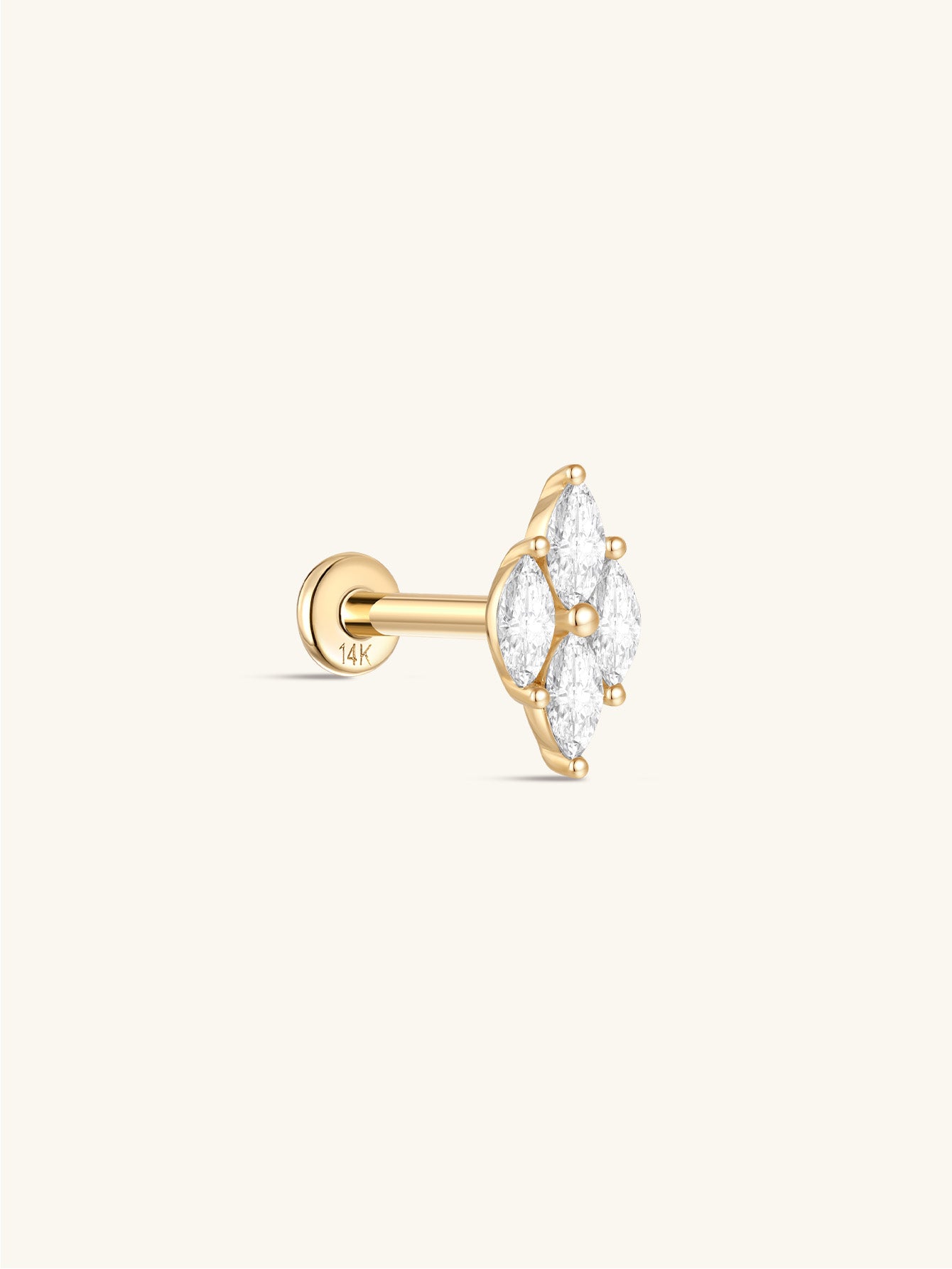 kosiner jewelry 14K Solid Gold Marquise Zircon Splicing Ear Piercing Stud