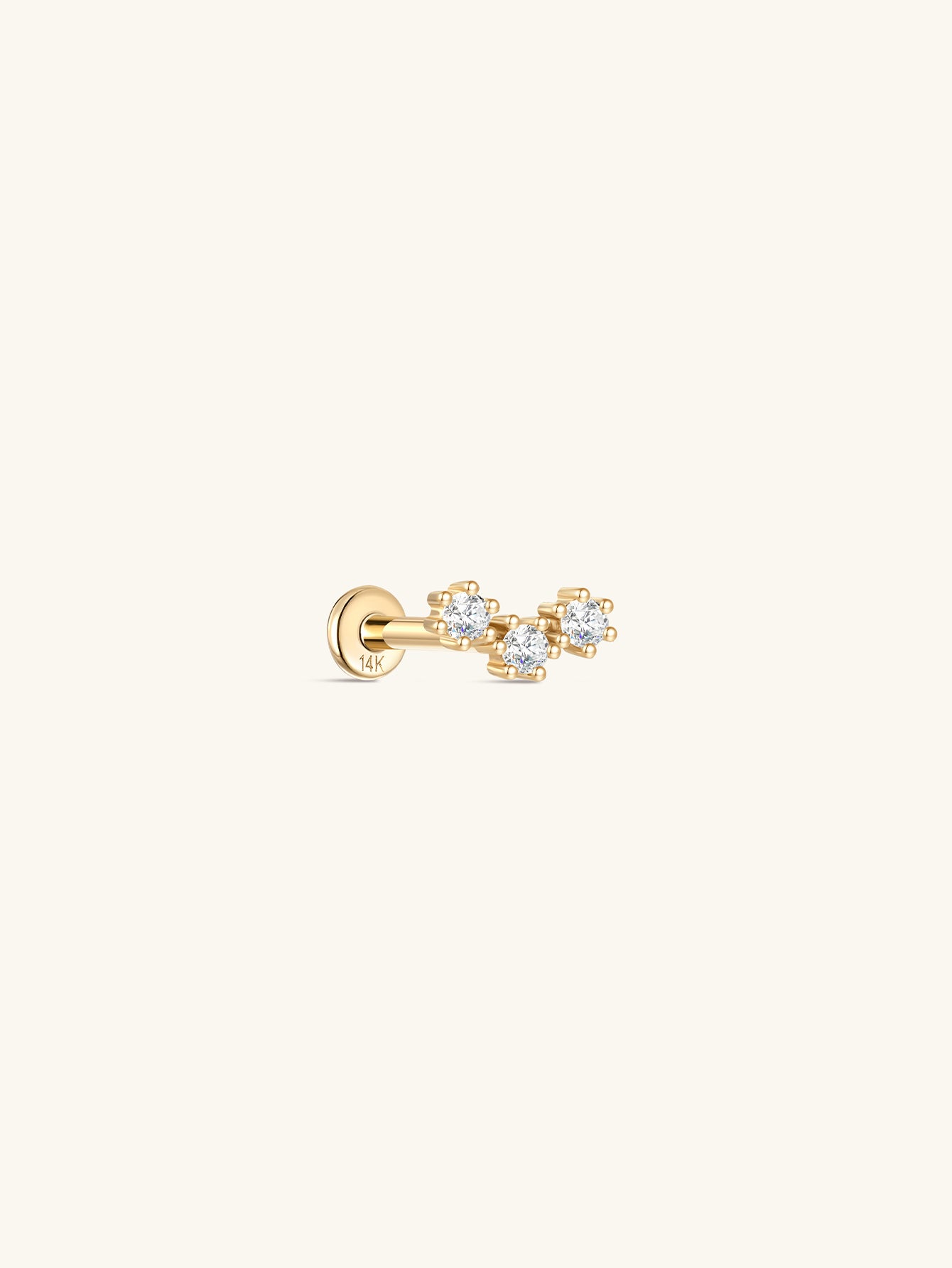 14K Solid Gold Zircon Curve Ear Piercing Stud