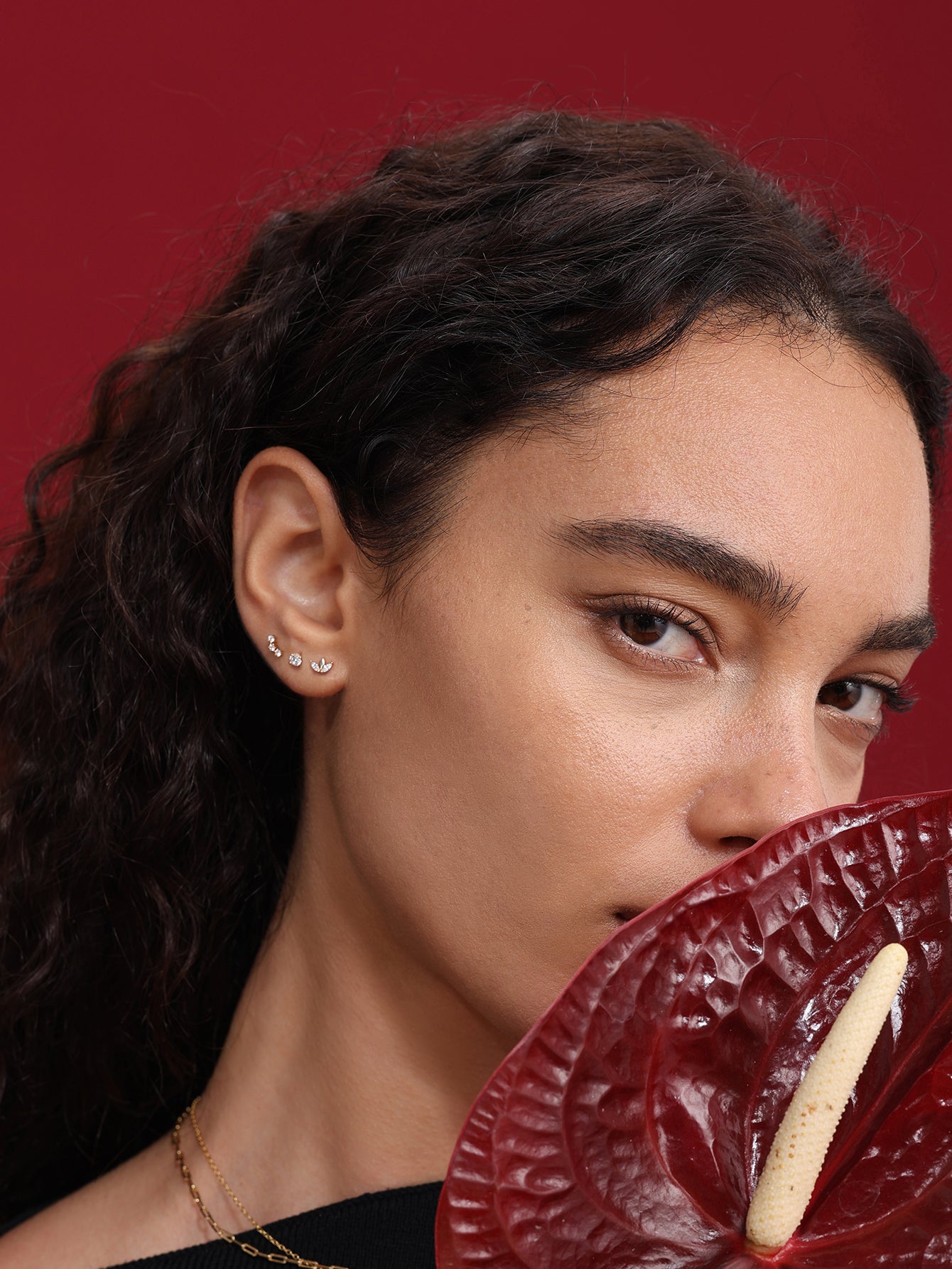 14K Solid Gold Triple Star Ear Piercing Stud