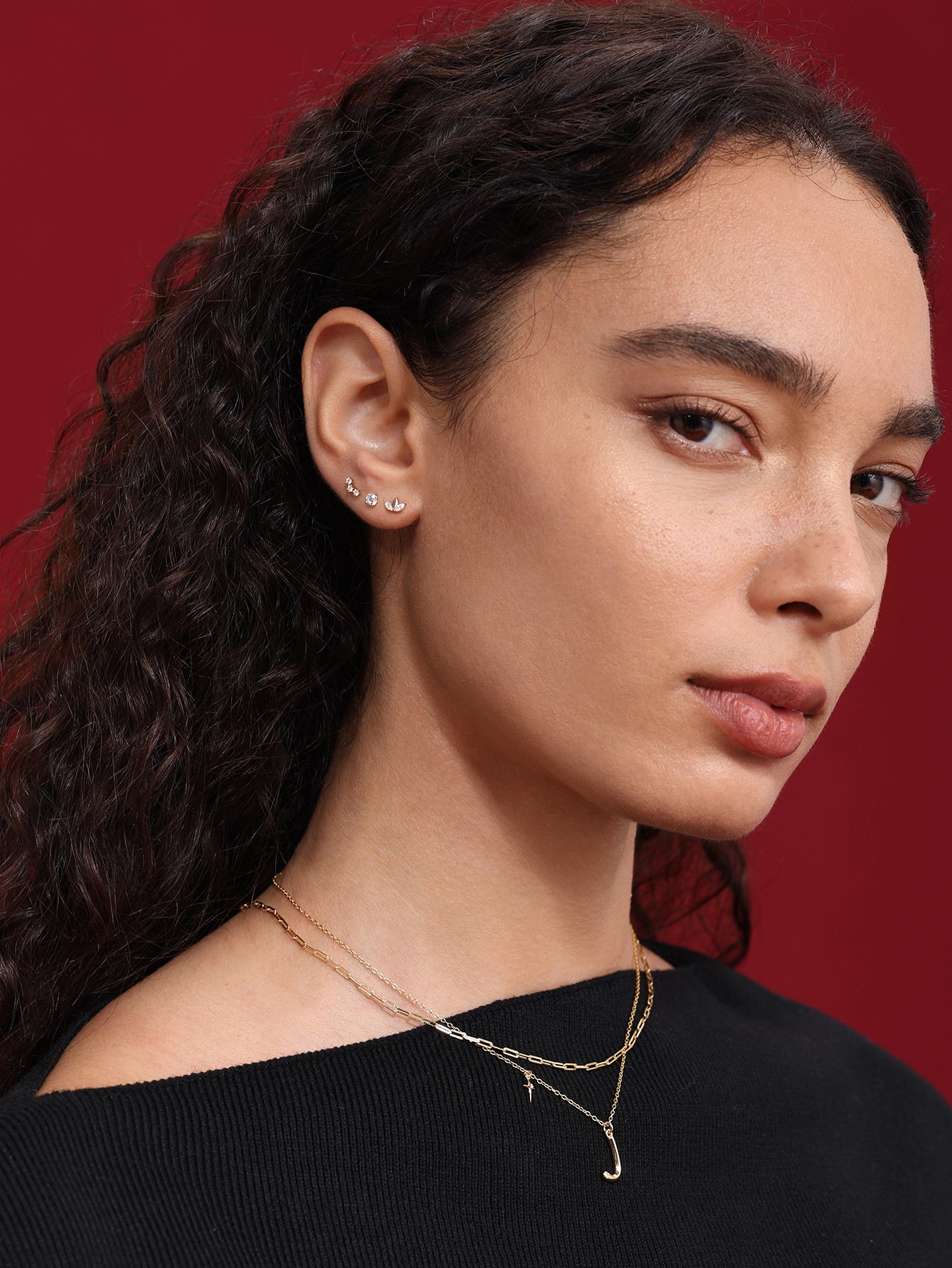 14K massief gouden markiezin oorpiercing Stud