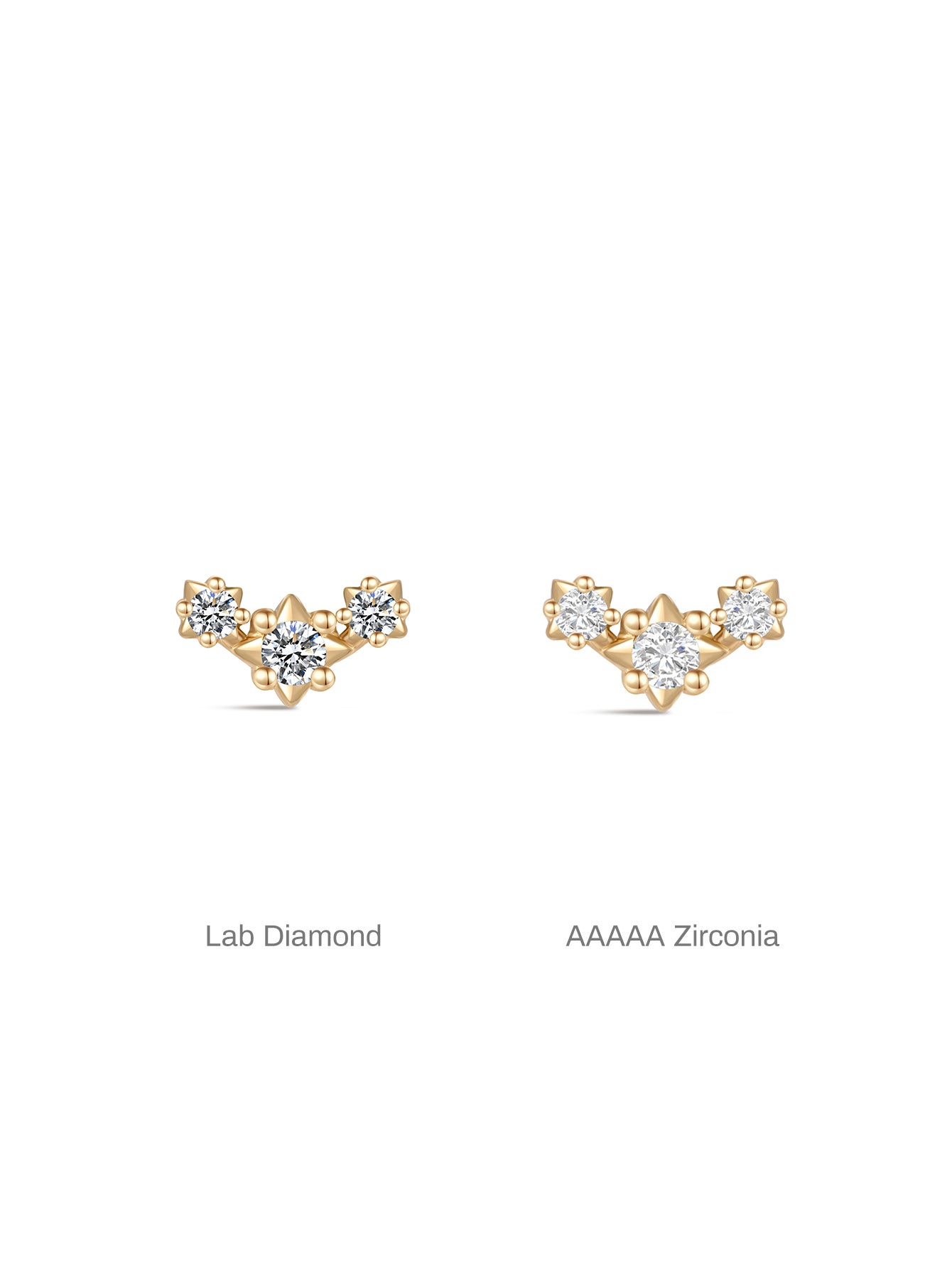 kosiner jewelry 14K Solid Gold Triple Star Ear Piercing Stud