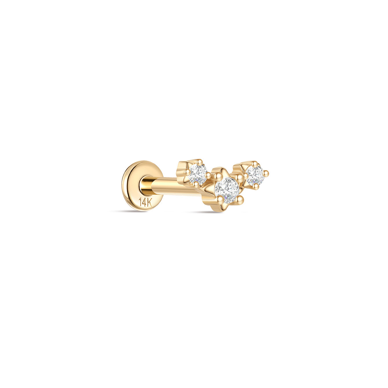 kosiner jewelry 14K Solid Gold Triple Star Ear Piercing Stud