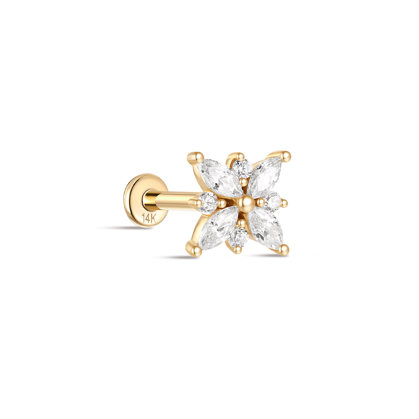 kosiner jewelry 14K Solid Gold Floral Ear Piercing Stud