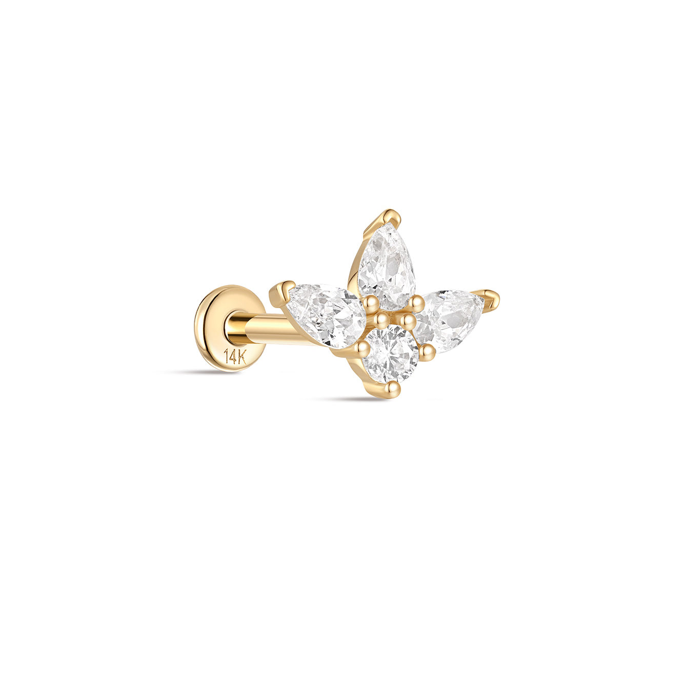 kosiner jewelry 14K Solid Gold Water Drop Flower Ear Piercing Stud