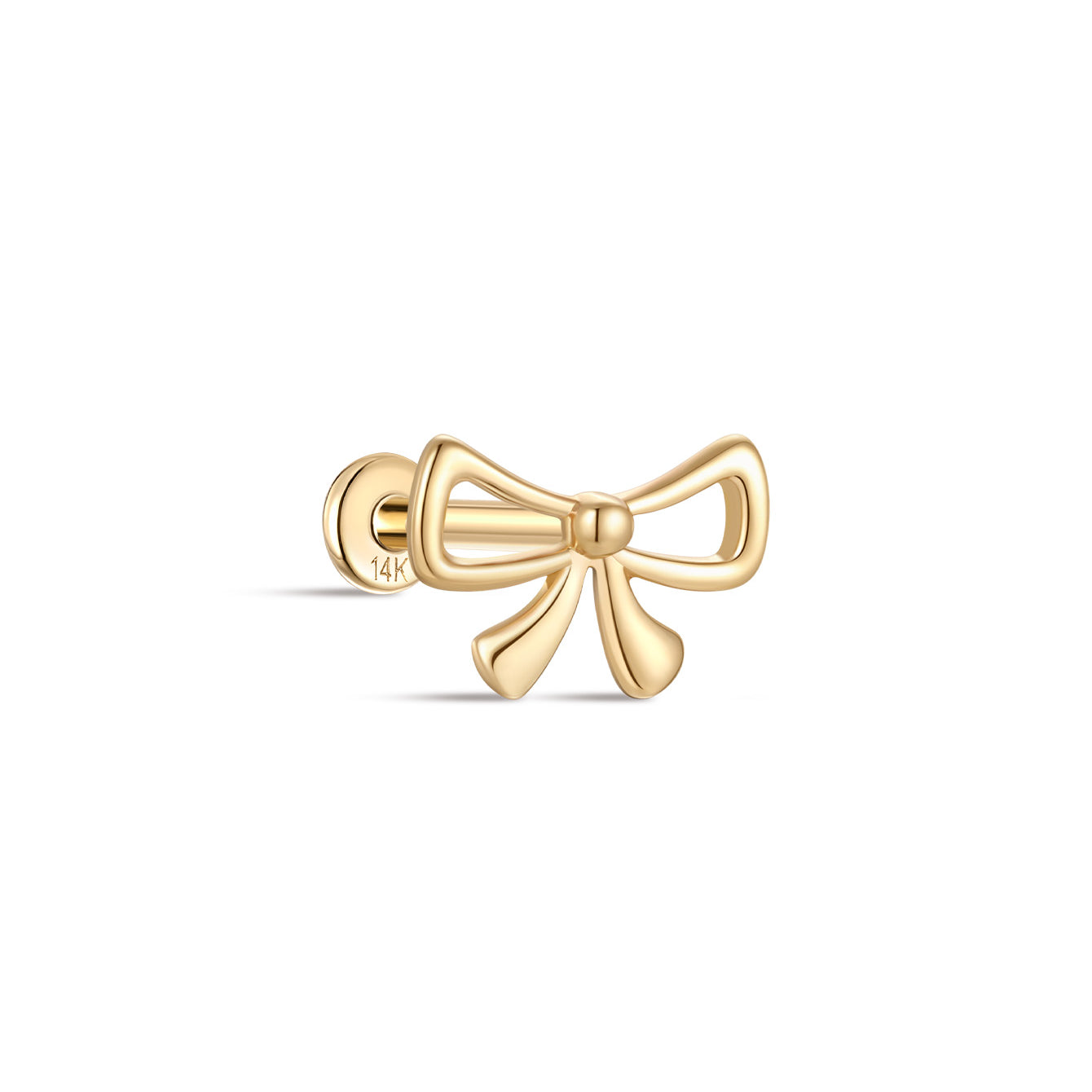 kosiner jewelry 14K Solid Gold Micro Bow Ear Piercing Stud