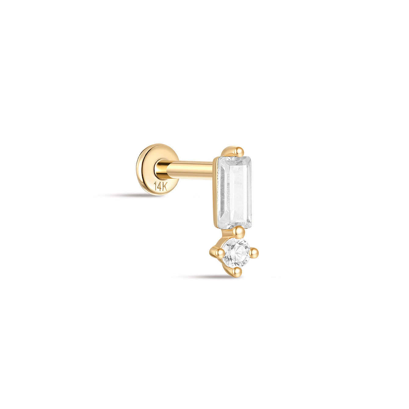kosiner jewelry 14K Solid Gold Baguette Ear Piercing Stud