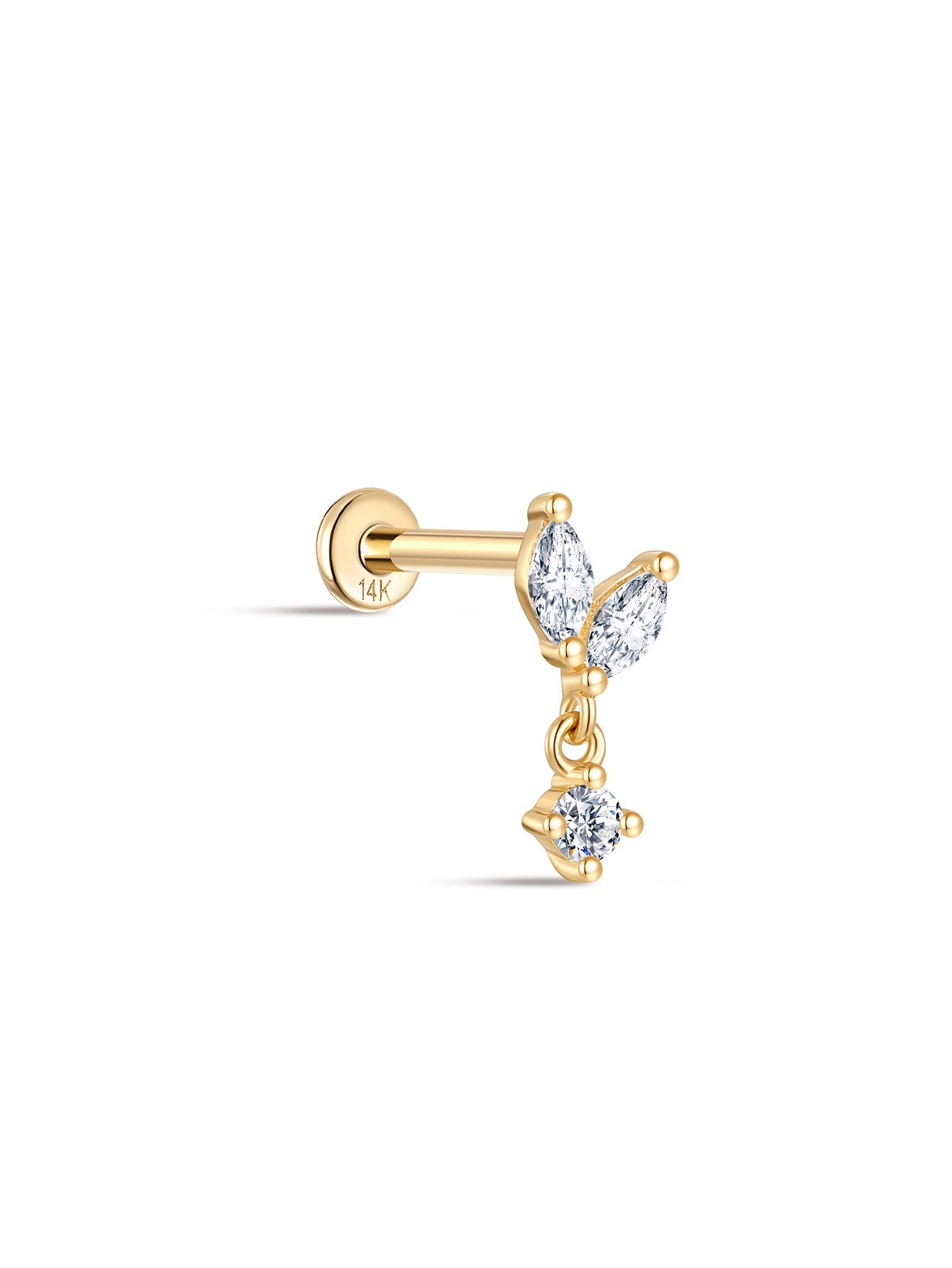 kosiner jewelry 14K Solid Gold Marquise Tassel Pendant Ear Piercing Stud