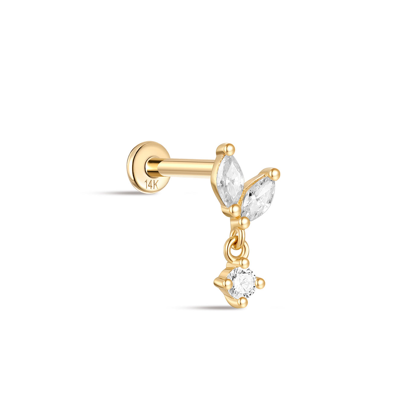 kosiner jewelry 14K Solid Gold Marquise Tassel Pendant Ear Piercing Stud