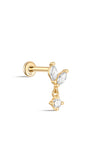 kosiner jewelry 14K Solid Gold Marquise Tassel Pendant Ear Piercing Stud
