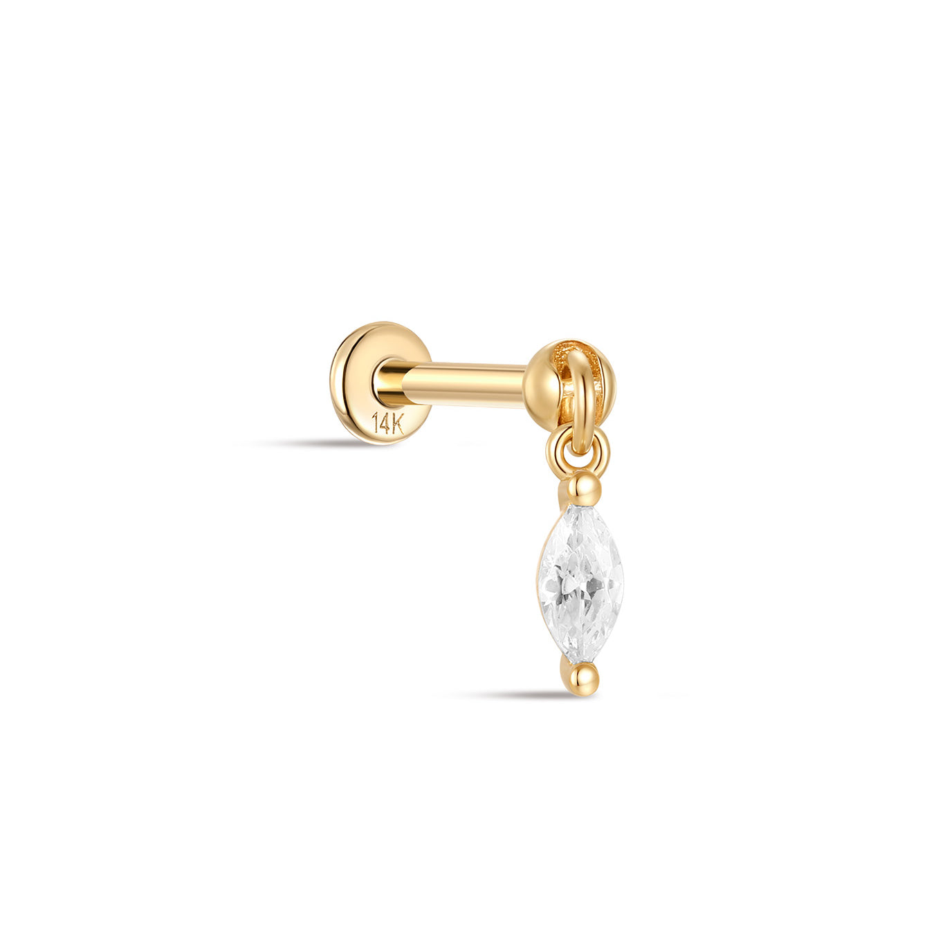 kosiner jewelry 14K Solid Gold Single Zircon Pendant Ear Piercing Stud